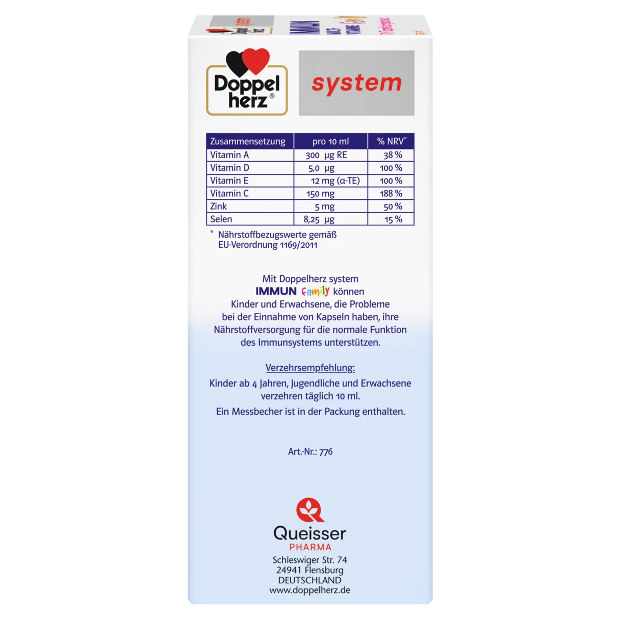 Abbildung der Produktverpackung Doppelherz system IMMUN family Seitenansicht links